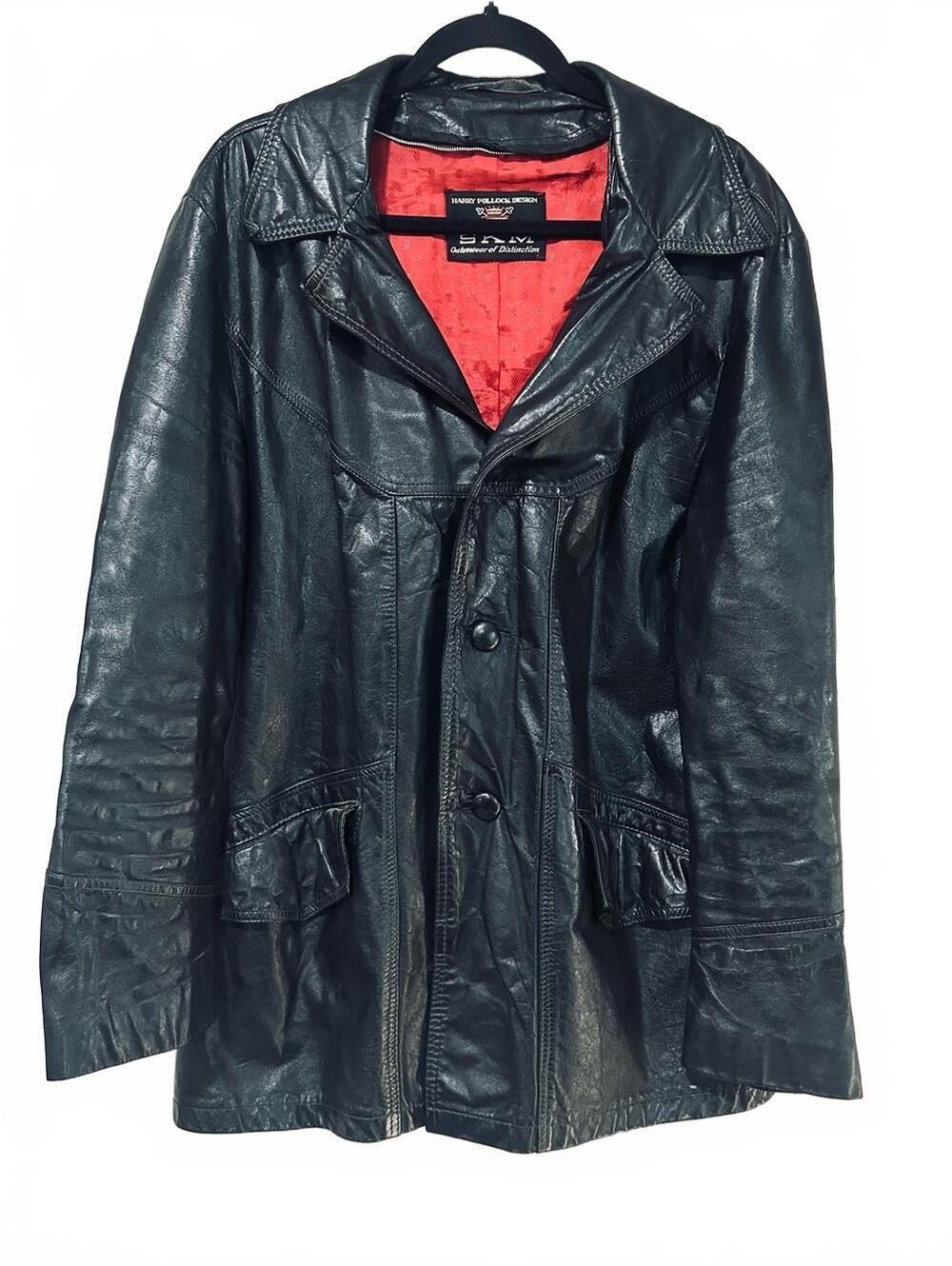Vintage Black Leather Jacket with Red Lining